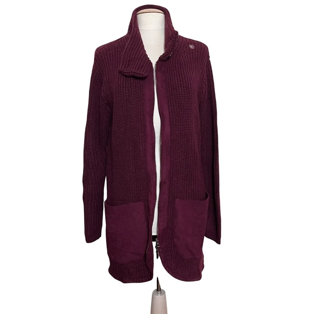 NY & Co‎ Womens M Burgundy Knit Cardigan Longline Sweater Cozy Heritage Academia